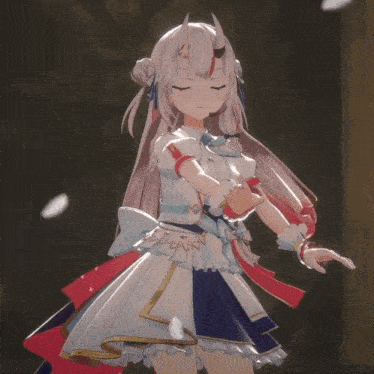 a girl with horns is wearing a white dress and red shoes