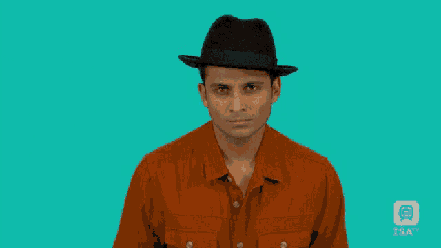 a man with a rainbow coming out of his mouth is on a blue background