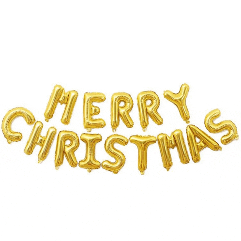 a set of gold merry christmas balloons