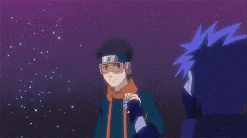a cartoon character with blue hair is standing next to another character with purple hair