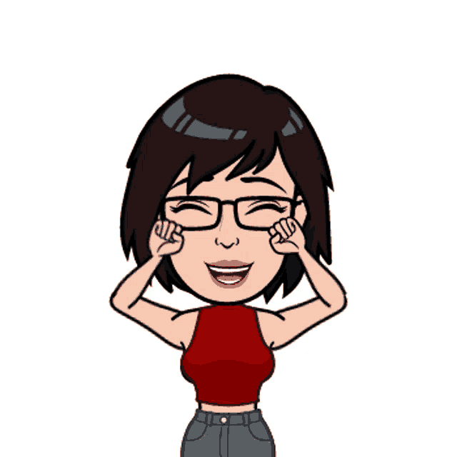 a cartoon of a girl wearing glasses and a red top