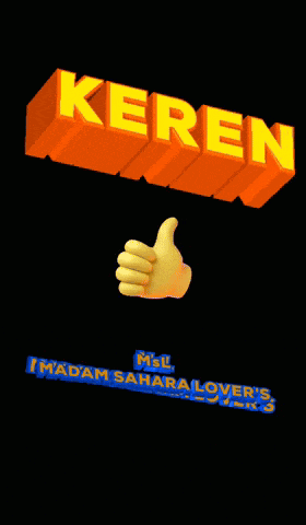 a cartoon hand giving a thumbs up with the word keren behind it