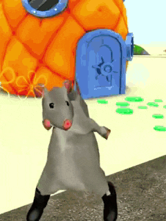 a cartoon hamster is standing in front of a house that looks like a pineapple