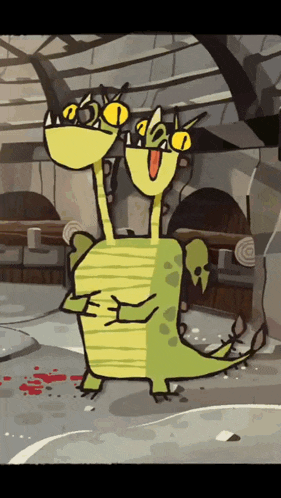 a cartoon of a green monster with two heads