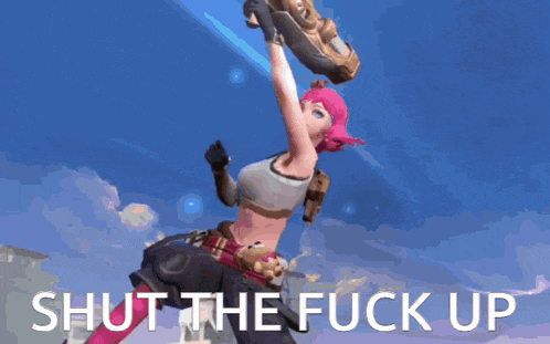 a picture of a woman holding a gun with the words shut the fuck up underneath her