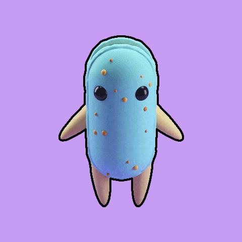 a cartoon drawing of a blue jellyfish with brown eyes