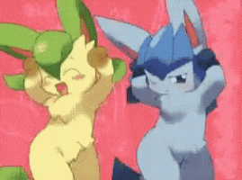 a couple of cartoon animals are dancing together on a pink background
