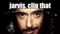 a close up of a man 's face with the words jarvis , clip that written above it .