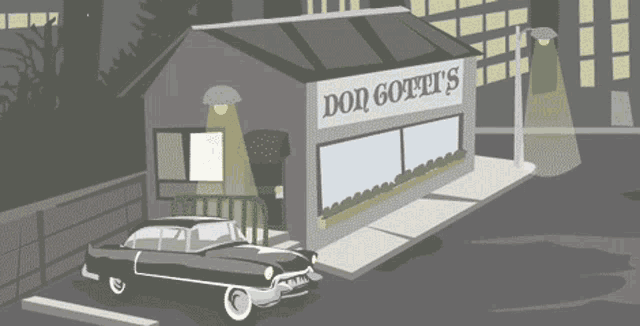a car is parked in front of a restaurant called don gotti 's
