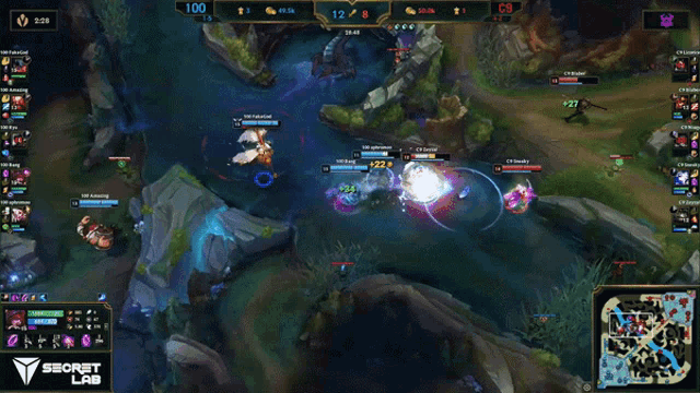 a league of legends game is being played on a screen that says secret lab on it
