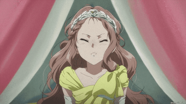 a girl in a yellow dress with a tiara on her head is making a face
