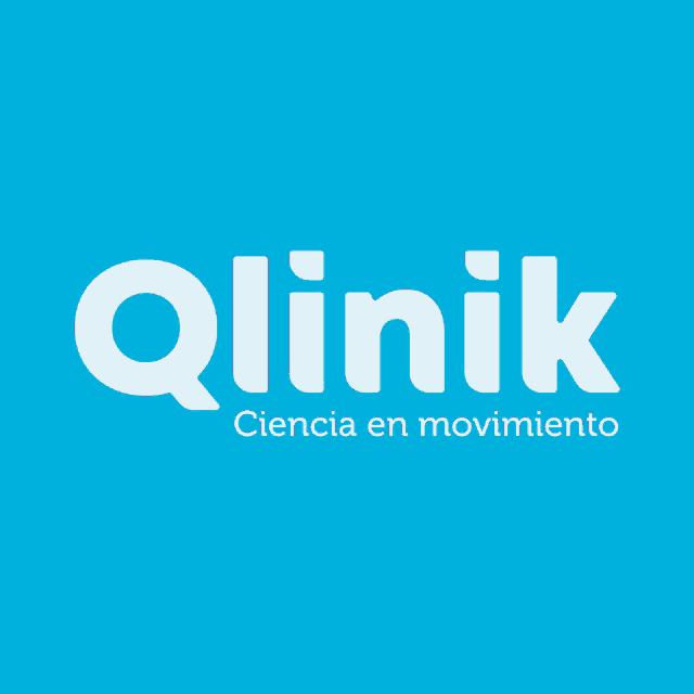a blue and white logo for a company called qinik