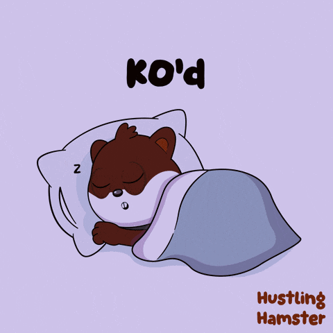 a cartoon of a bear sleeping with the words ko 'd hustling hamster below