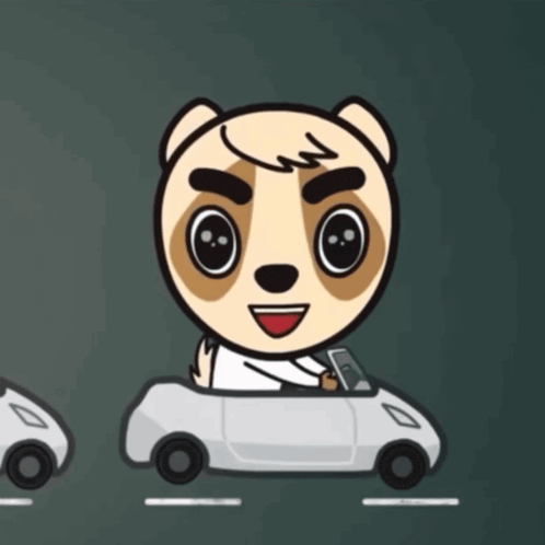 a cartoon of a bear driving a car