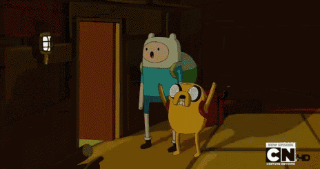 a cartoon of finn and jake with the words nope on the bottom