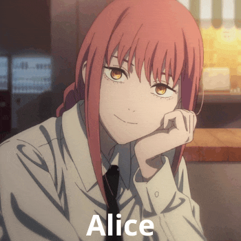 a picture of a girl with the name alice on the bottom right