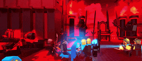 a bunch of red cubes are exploding in a room