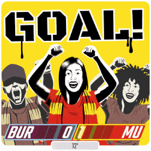 a group of people are celebrating a goal and the score is 0-1