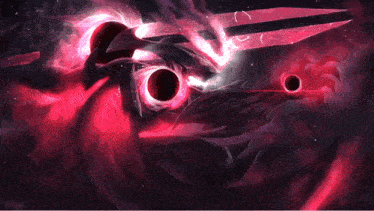 a painting of a person with a sword and a black hole in their eye
