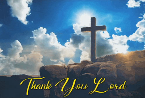 a picture of a cross on a rock with the words thank you lord below it