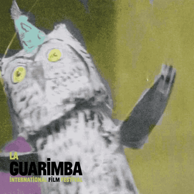 a poster for the guarimba international film festival with an owl in a party hat