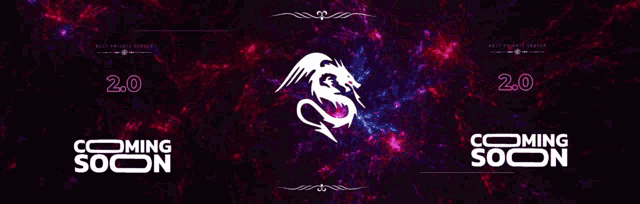 a banner that says coming soon 2.0 with a dragon on it