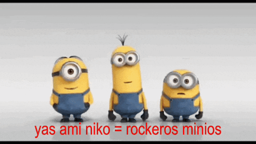a group of minions standing next to each other with the words yas ami niko = rockeros minios below them