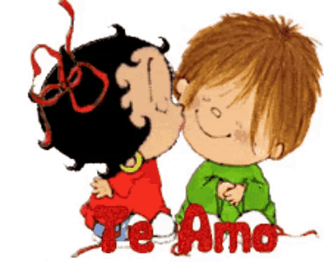 a cartoon of a boy and a girl kissing with the words te amo below them
