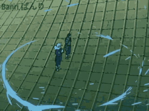 a drawing of a person standing in a circle of water with the word banri on the bottom right