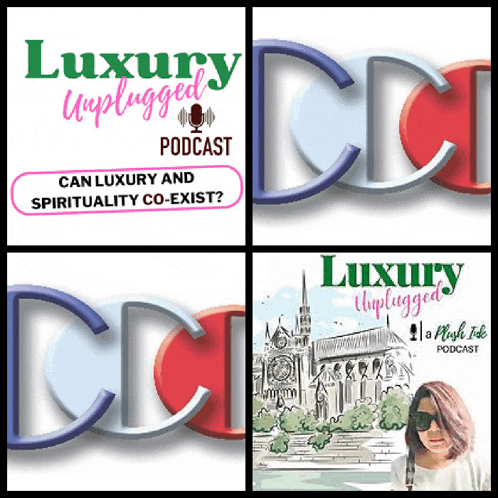 a collage of luxury unplugged podcast logos