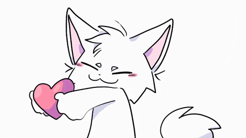 a drawing of a cat holding a pink heart