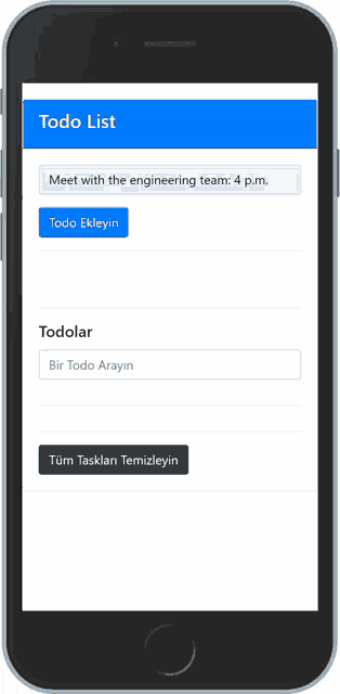 a cell phone displays a todo list for meeting with the engineering team at 4 p.m.