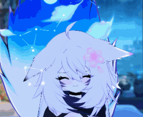 a drawing of a girl with white hair and a flower in her hair