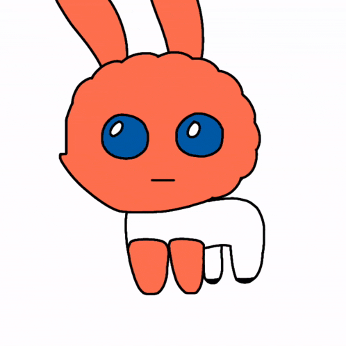 a drawing of a bunny with blue eyes surrounded by colorful squares