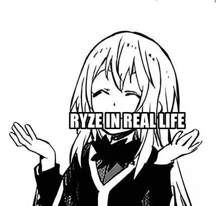 a black and white drawing of a girl with the words `` ryze in real life '' written on it .