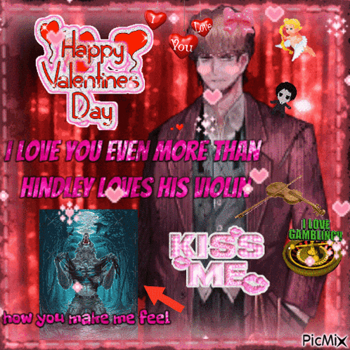 a happy valentine 's day card with a werewolf and a man