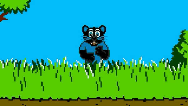 a pixel art of a cat standing in a field