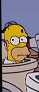a cartoon of homer simpson sitting in a toilet looking out a window .