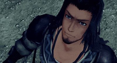 a close up of a video game character with a beard and blue eyes
