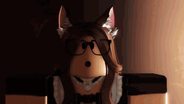 a cartoon character with cat ears and glasses looks surprised