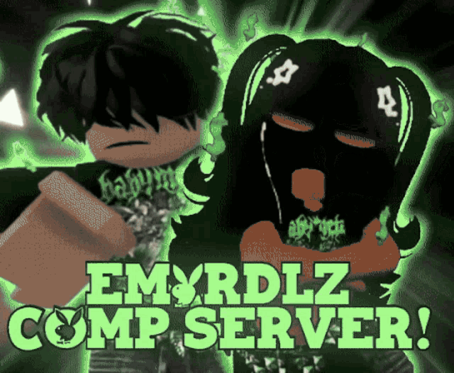 a boy and a girl are standing next to each other with the words emyrdlz comp server
