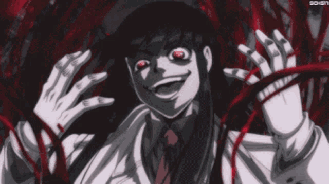 a black and white cartoon character with red eyes and a glove that says ' i'm a vampire ' on it