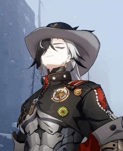 a man wearing a cowboy hat has a target on his jacket