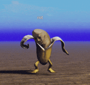 a computer generated image of a banana with a face and legs that says rot