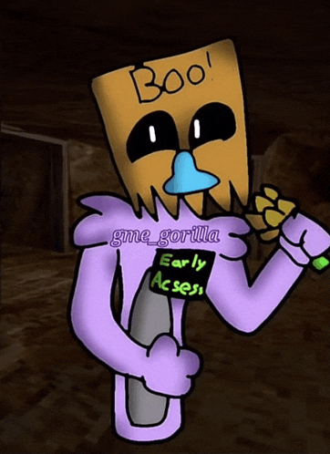 a cartoon character holding a sign that says boo on it