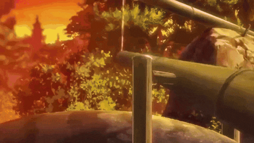 a painting of a landscape with trees and a sunset