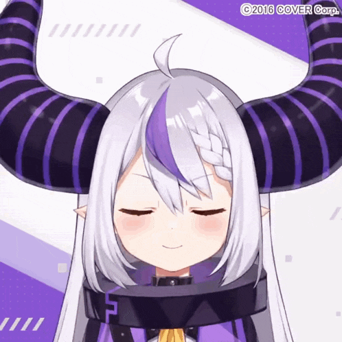 a girl with horns and a purple stripe on her hair