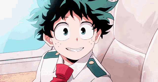 a young boy with green hair and a red tie