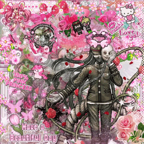 a collage of pink flowers with the words " have a beautiful day " on the bottom