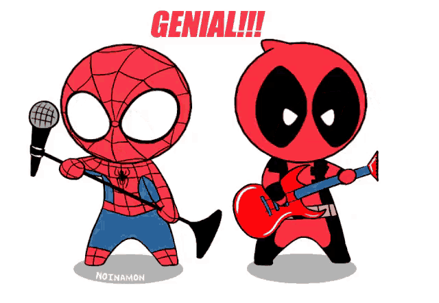 a cartoon drawing of spider-man and deadpool with the words genial !!! above them